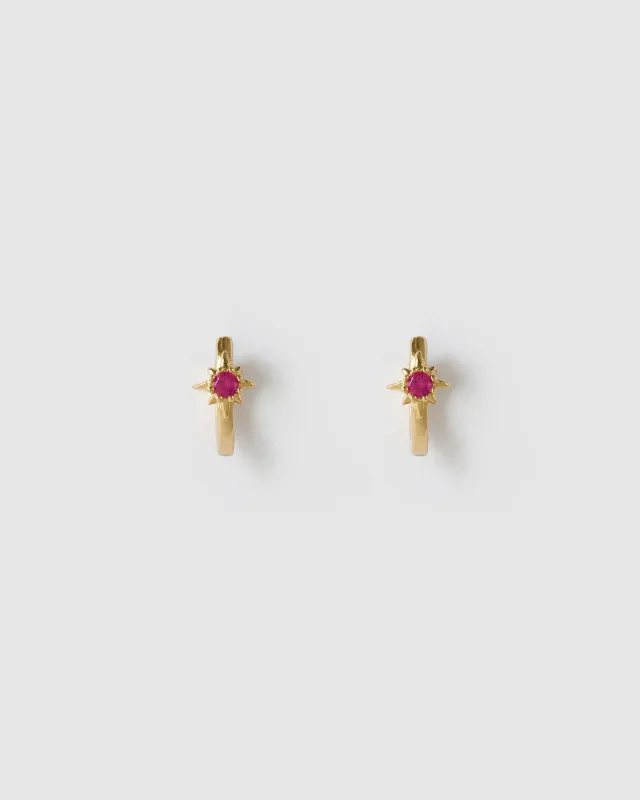 Nova Gold Huggie Earrings - Ruby made by Arms Of Eve