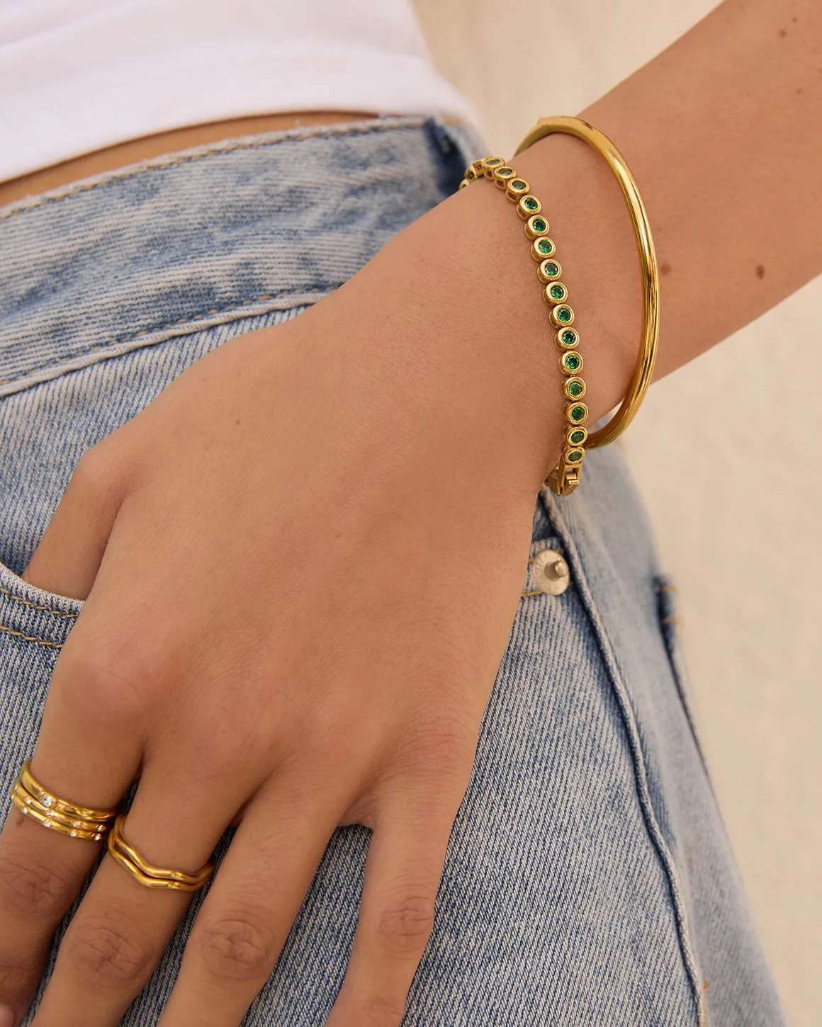 Winona Gold Bracelet - Emerald sold by Arms Of Eve product image thumbnail 2