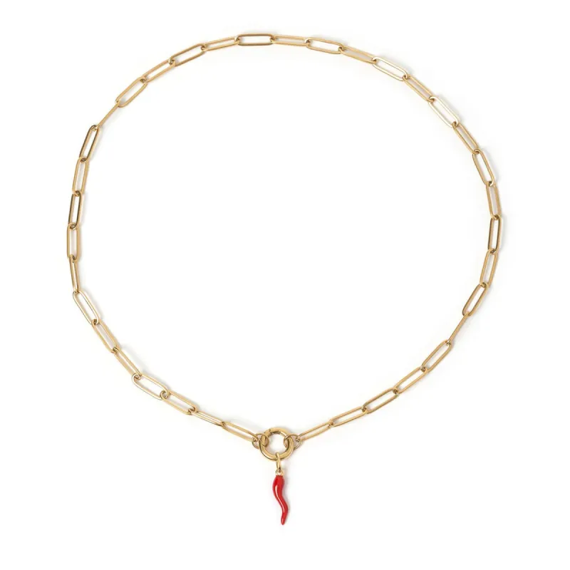 Cornicello Red Clip Charm Gold Necklace sold by Arms Of Eve