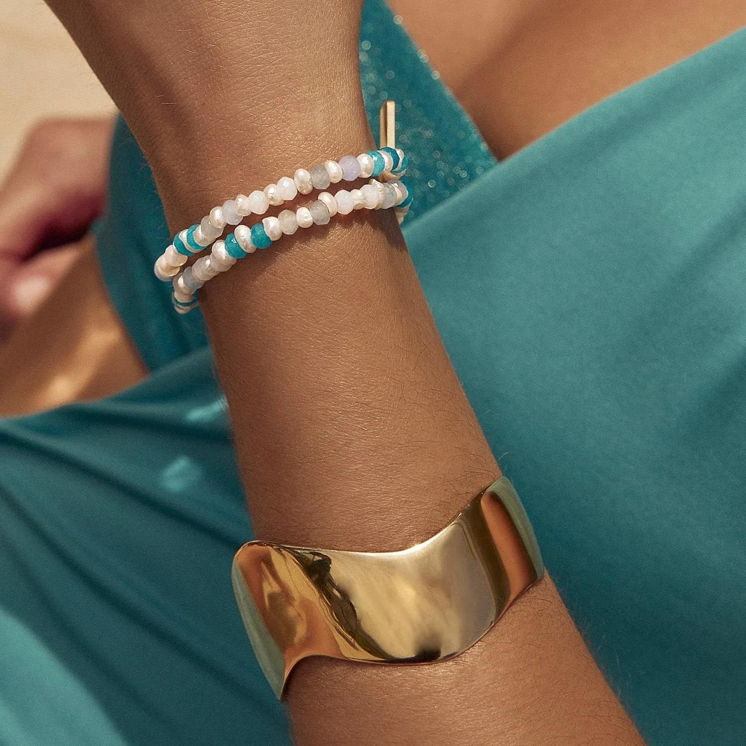 Bloom Pearl and Gemstone Bracelet - Ocean sold by Arms Of Eve product image thumbnail 4
