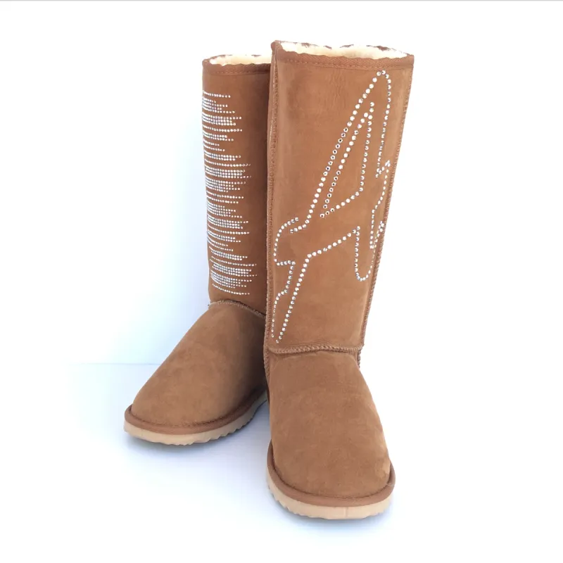 CLEARANCE CLASSIC TALL BOOTS CHESTNUT (with Swarovski design) - AU WOMEN'S 7 | MEN'S 6 sold by Australian Ugg Boots