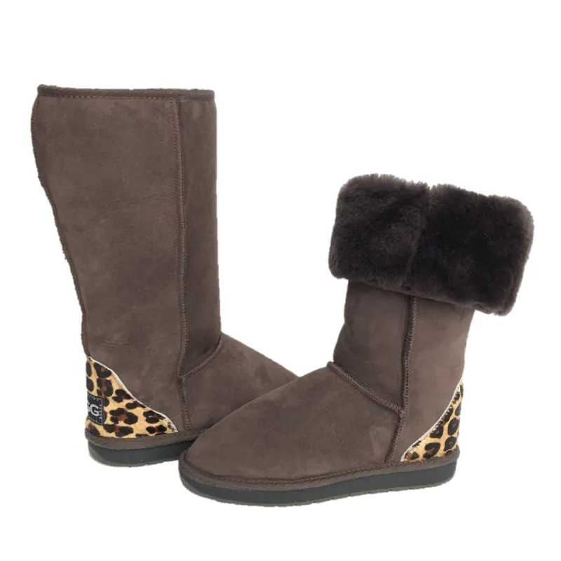 CLEARANCE SAFARI LEOPARD TALL BOOTS CHOCOLATE - AU WOMEN'S 5 | MEN'S 4 sold by Australian Ugg Boots