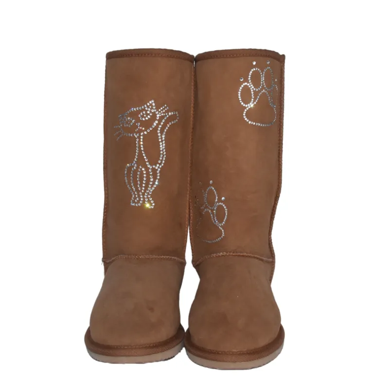 CLEARANCE CLASSIC TALL BOOTS CHESTNUT (with Cat Paws Swarovski design) - AU WOMEN'S 7 | MEN'S 6 sold by Australian Ugg Boots