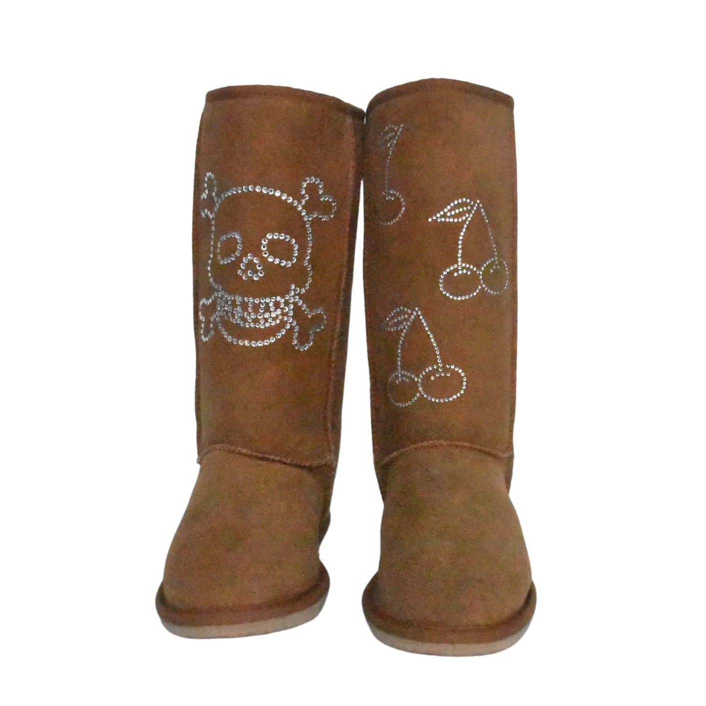 CLEARANCE CLASSIC TALL BOOTS CHESTNUT (with Swarovski skull/cherry design) - AU WOMEN'S 7 | MEN'S 6 sold by Australian Ugg Boots