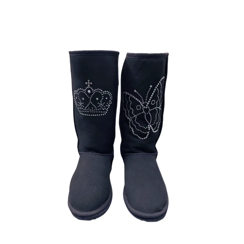 CLEARANCE CLASSIC TALL BOOTS BLACK (with butterfly/crown Swarovski design) - AU WOMEN'S 7 | MEN'S 6 sold by Australian Ugg Boots