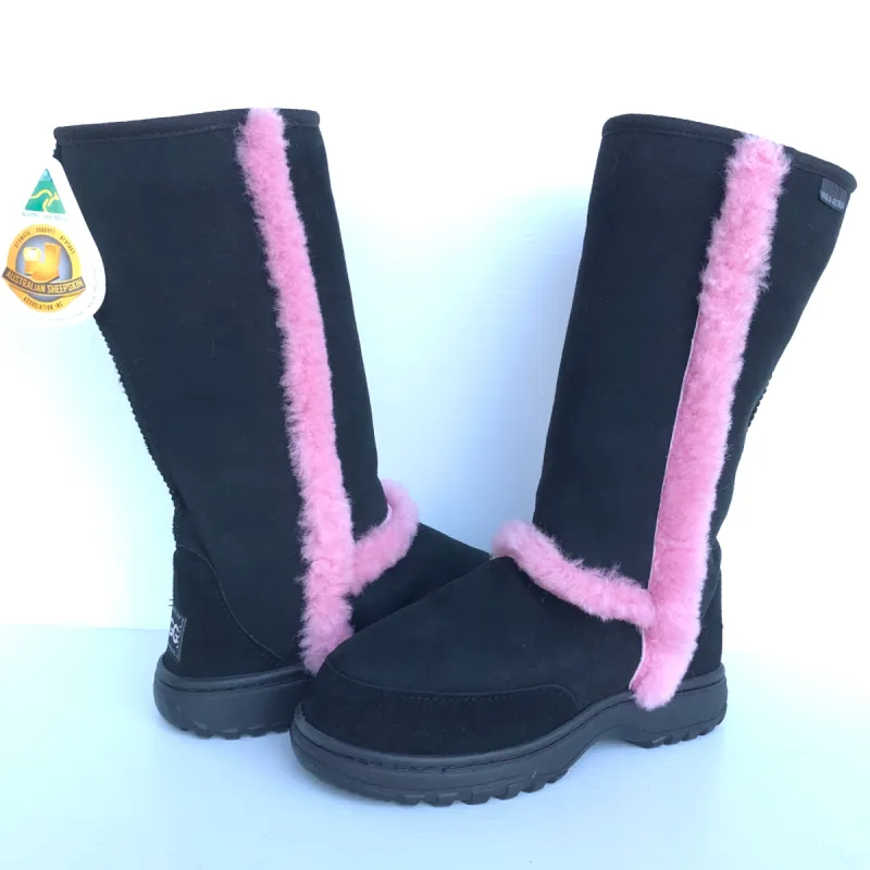 CLEARANCE OUTDOOR MOONLIGHT TALL BOOTS BLACK WITH PINK TRIM - AU WOMEN'S 8 | MEN'S 7 sold by Australian Ugg Boots