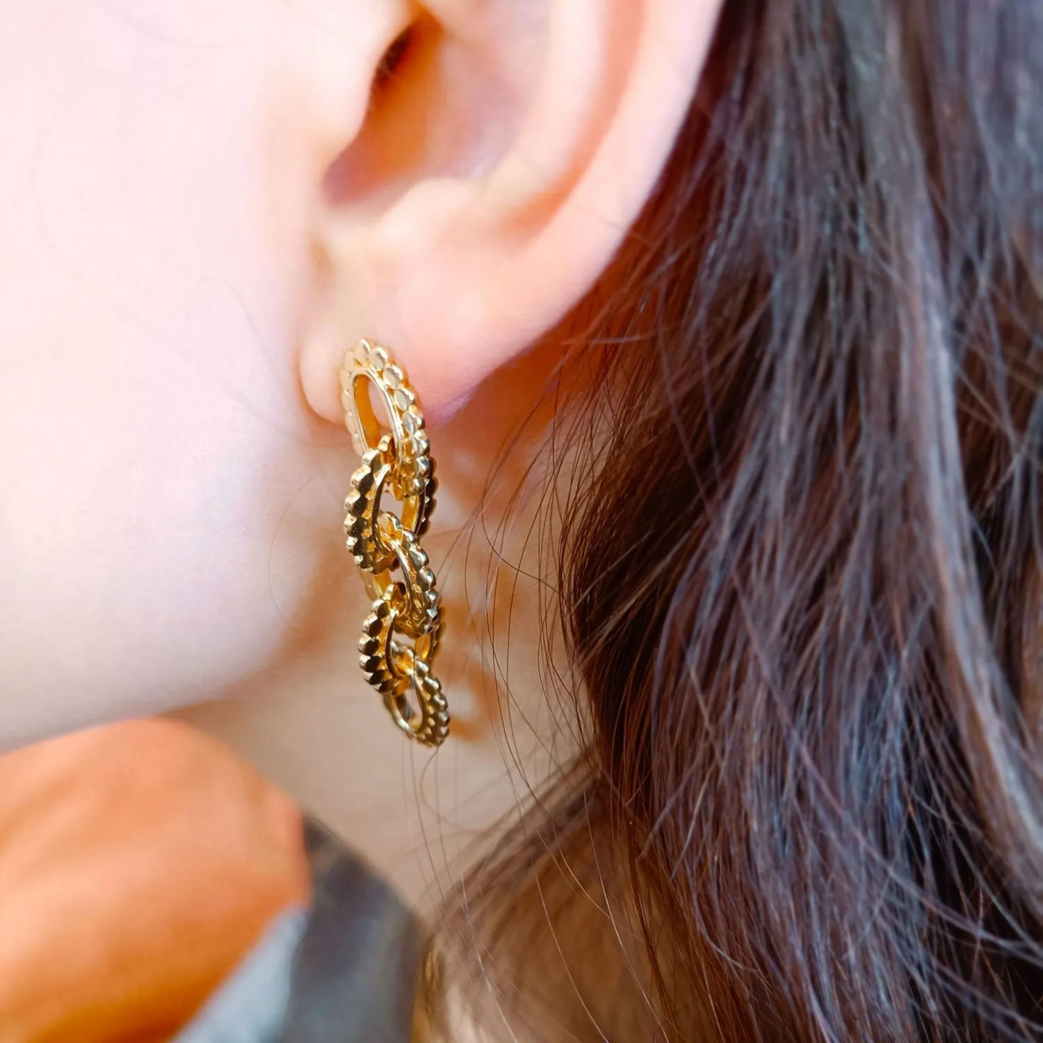 Long Gold Oval Link Chain Earrings sold by Azuni London product image thumbnail 5