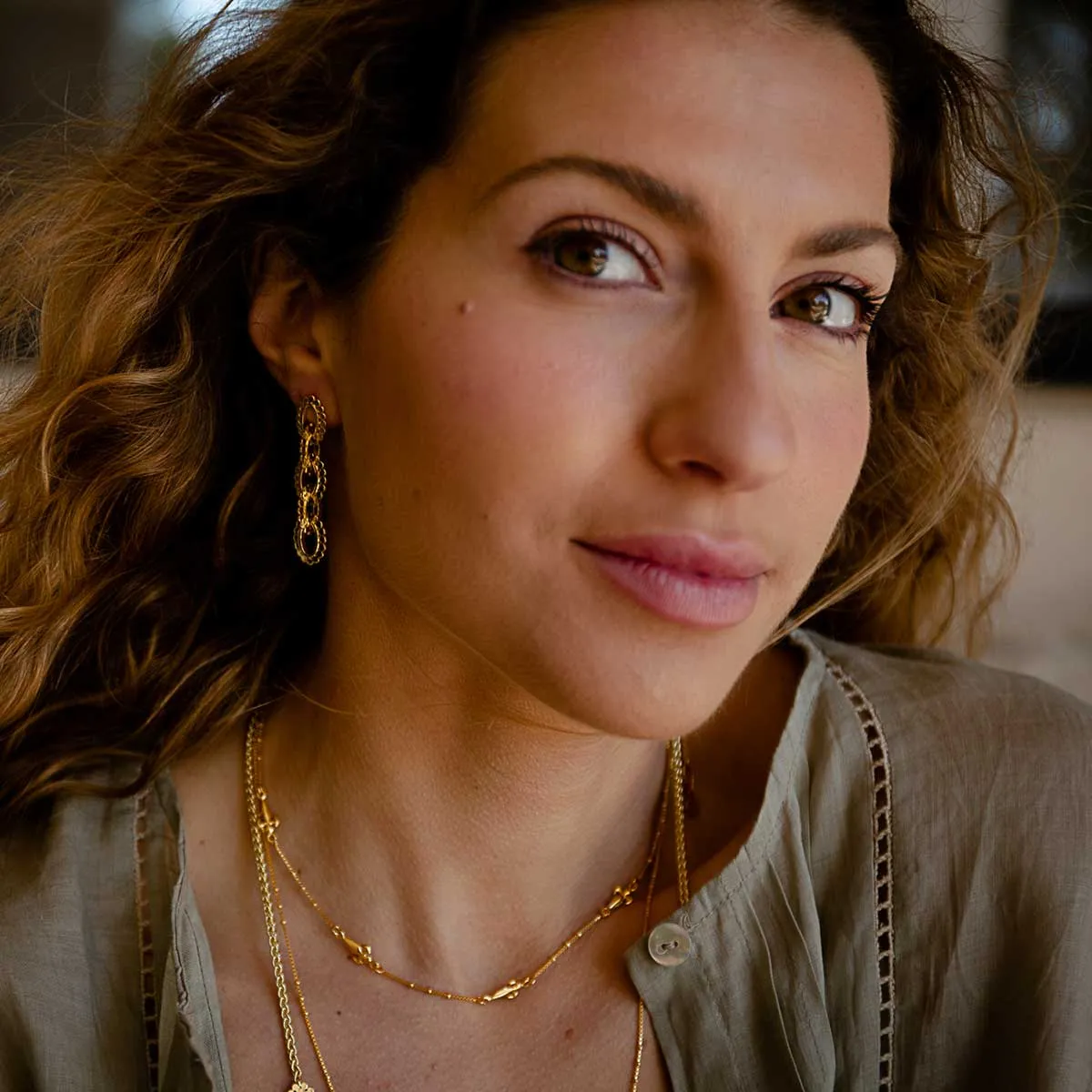 Long Gold Oval Link Chain Earrings sold by Azuni London product image thumbnail 4