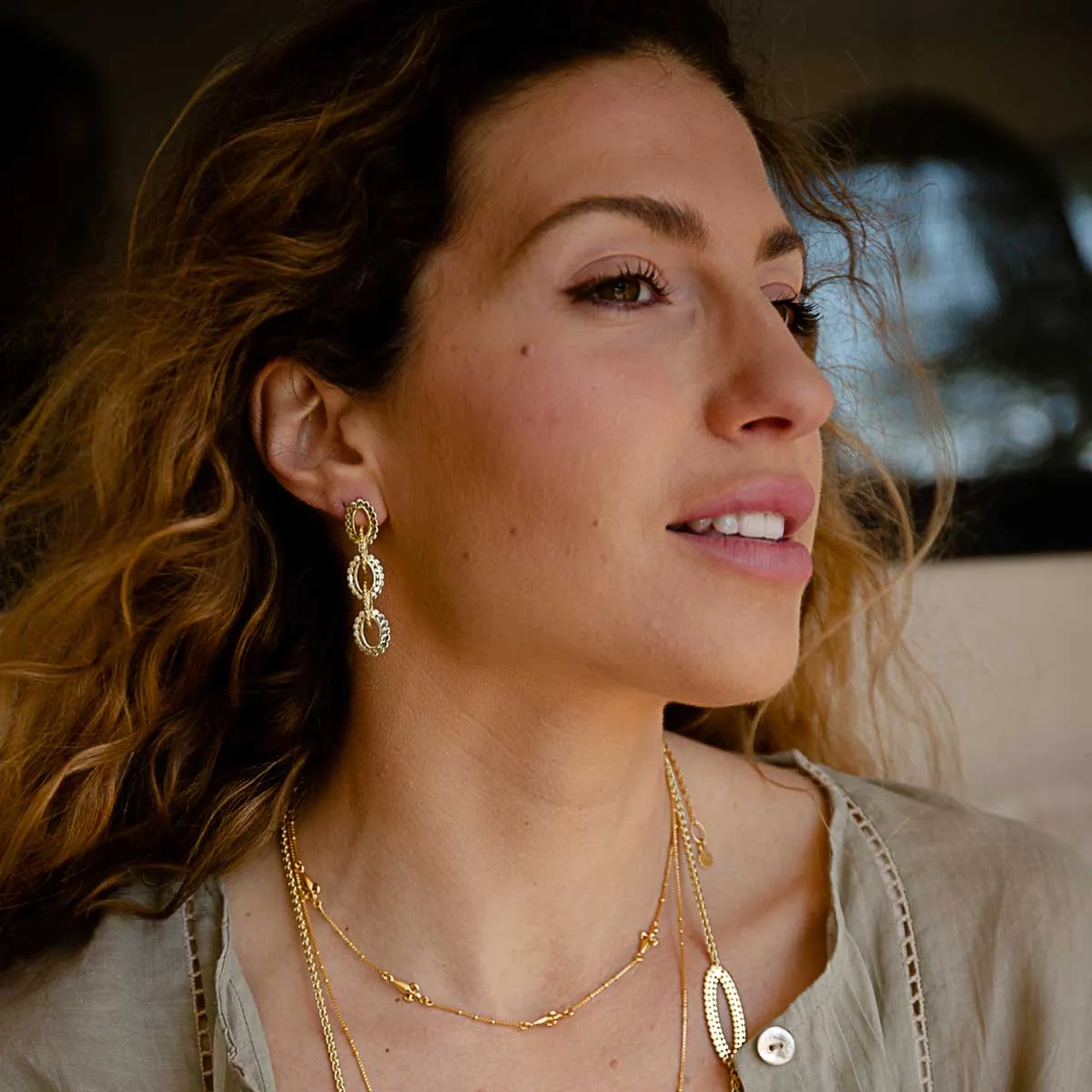 Long Gold Oval Link Chain Earrings sold by Azuni London product image thumbnail 2