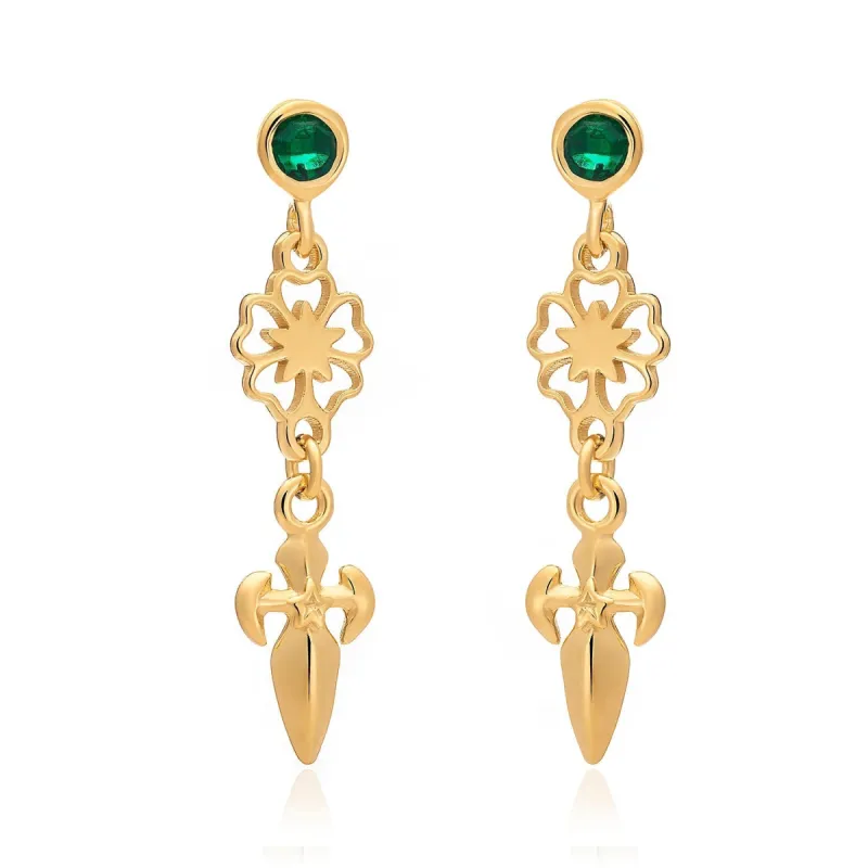 Dagger and Rose Drop Earrings with Green Onyx sold by Azuni London