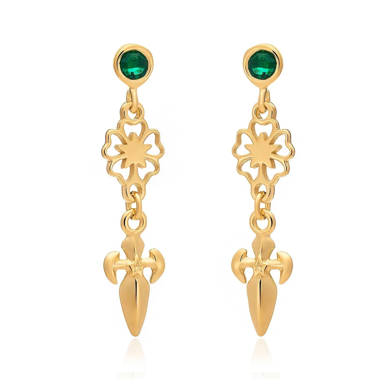 Dagger and Rose Drop Earrings with Green Onyx sold by Azuni London