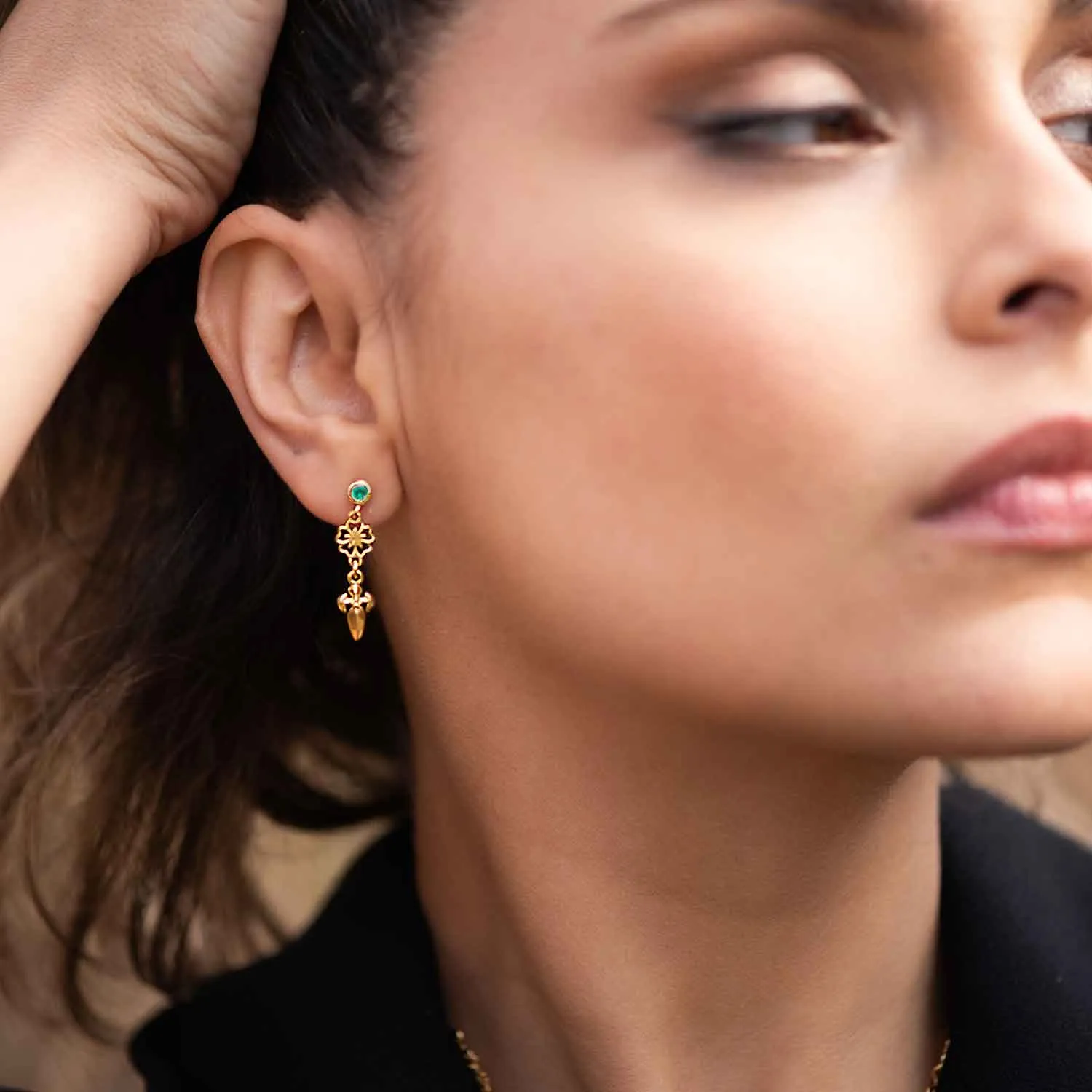 Dagger and Rose Drop Earrings with Green Onyx sold by Azuni London product image thumbnail 2