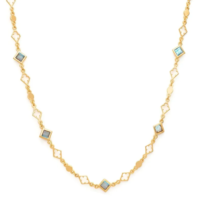 Diamond and Clover Motif Necklace with Labradorite sold by Azuni London