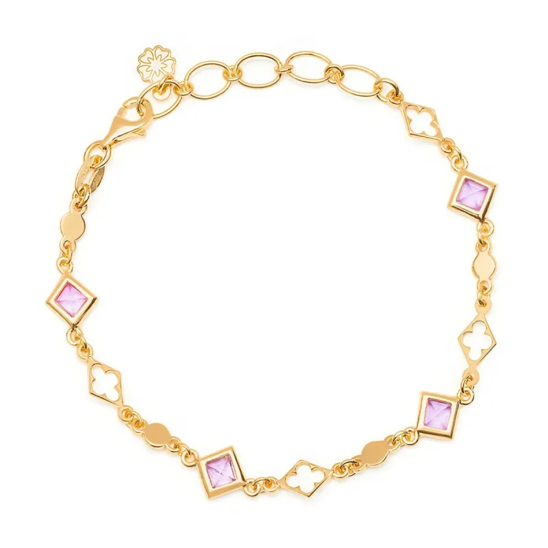 Diamond and Clover Motif Bracelet with Amethyst sold by Azuni London