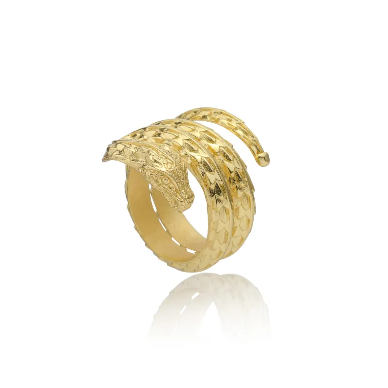 Medusa Triple Band Gold Snake Ring sold by Azuni London