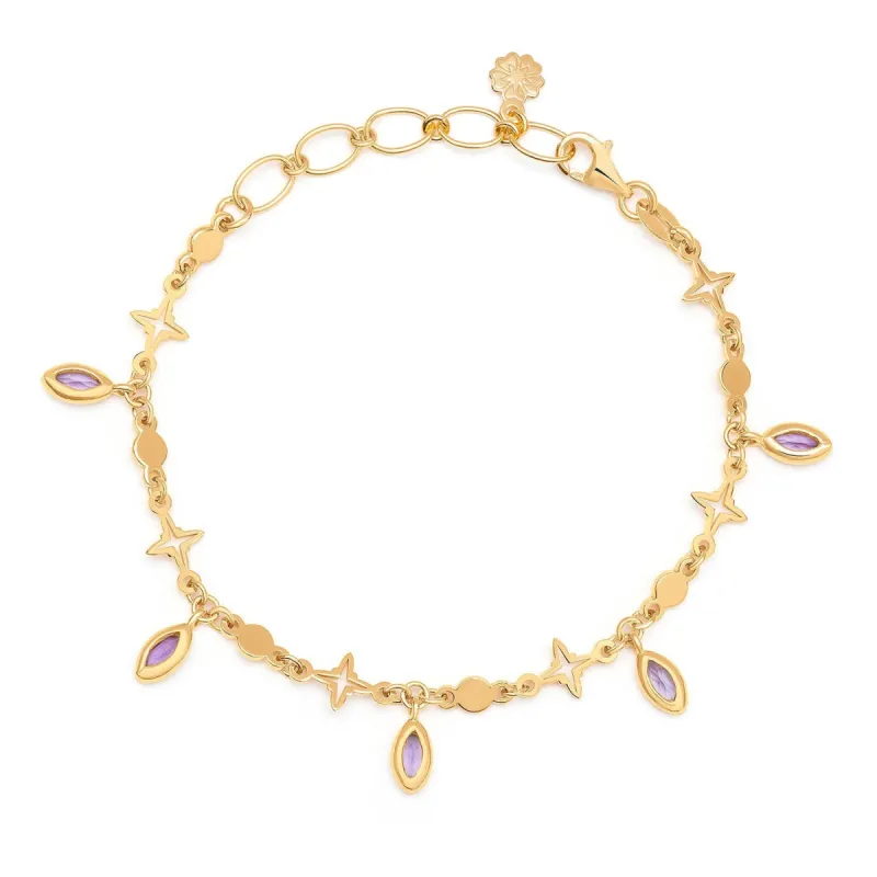 Four Pointed Star Gemstone Bracelet with Amethyst sold by Azuni London