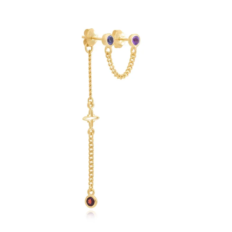 Triple Gemstone Long Drop Chain Earring sold by Azuni London