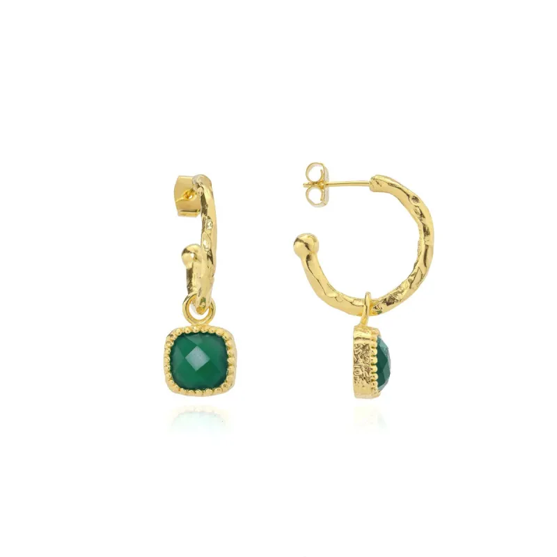 Tetra Square Gemtone Charm Hoops: Gold sold by Azuni London