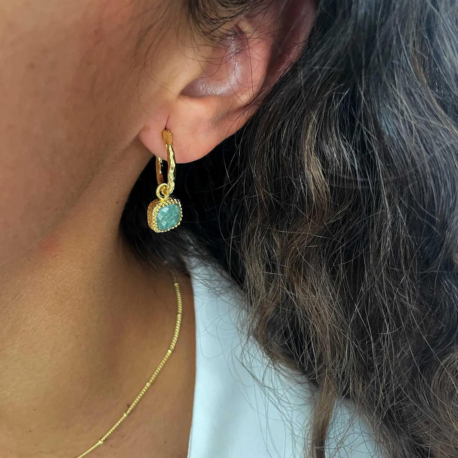 Tetra Square Gemtone Charm Hoops: Gold sold by Azuni London product image thumbnail 4