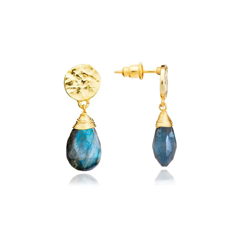 Athena Large Drop Earrings: Labradorite sold by Azuni London