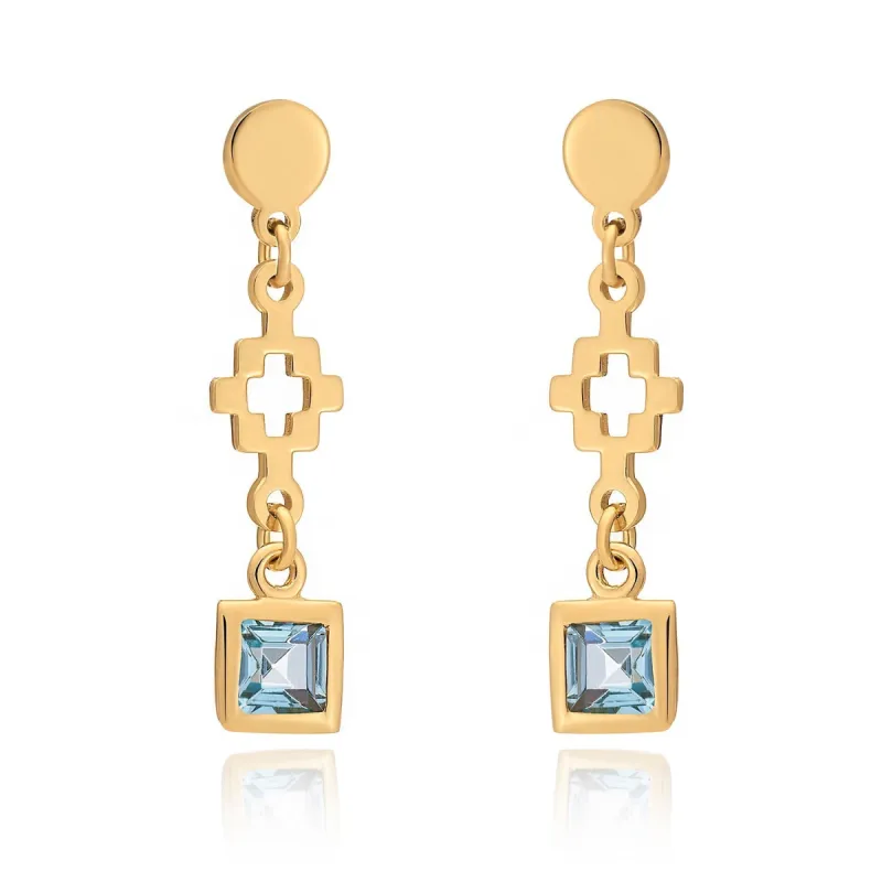 Inca Cross Drop Earrings with Blue Topaz sold by Azuni London