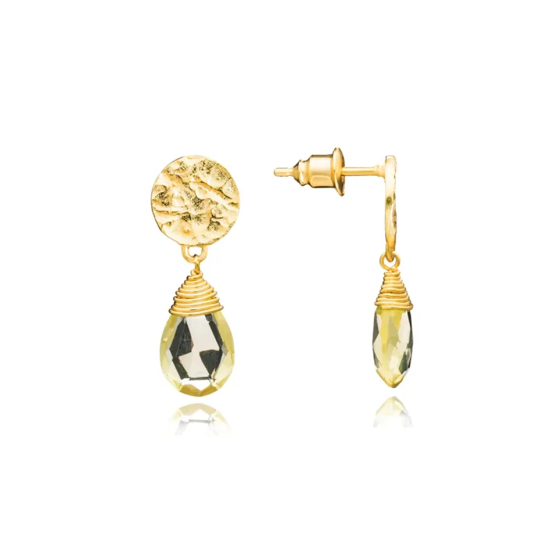 Classic Athena Drop Earrings: Lemon Quartz sold by Azuni London
