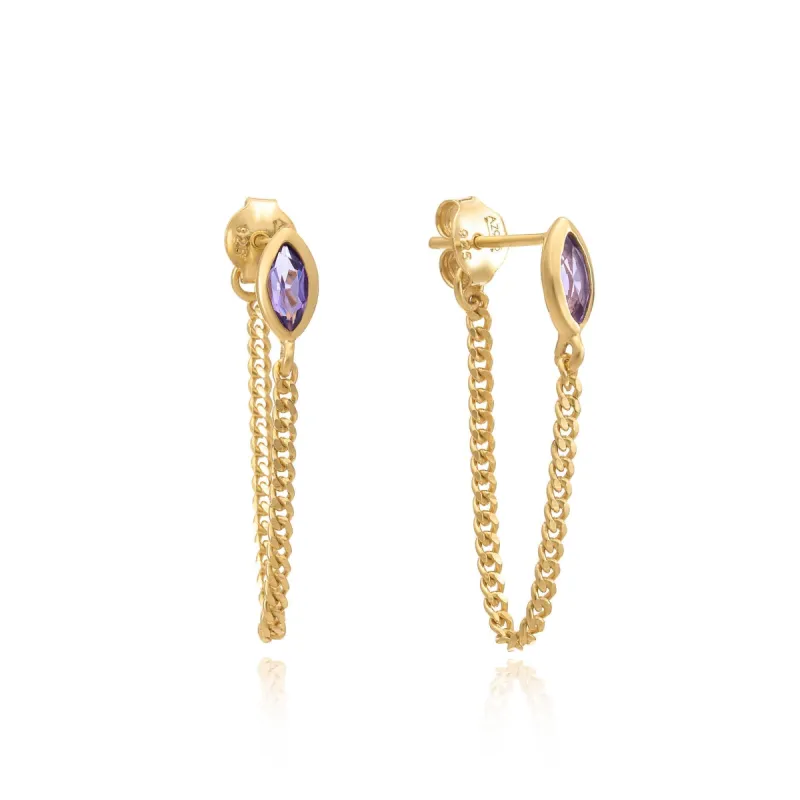 Amethyst Marquise Gold Vermeil Chain Stud sold by Azuni London