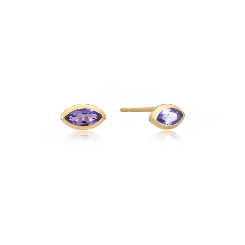 Amethyst Marquise Gold Vermeil Stud sold by Azuni London