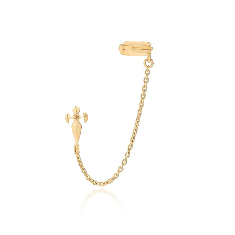 Gold Vermeil Ear Cuff with Chain Linked Dagger Stud sold by Azuni London