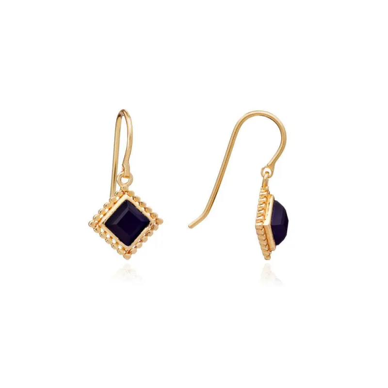 Etrusca Diamond Black Onyx Drop Earrings sold by Azuni London
