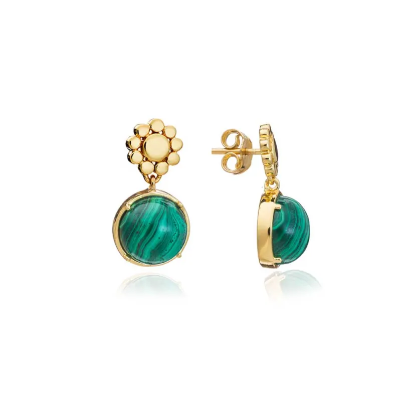 Etrusca  Beaded Stud with Round Drop Malachite Stones sold by Azuni London