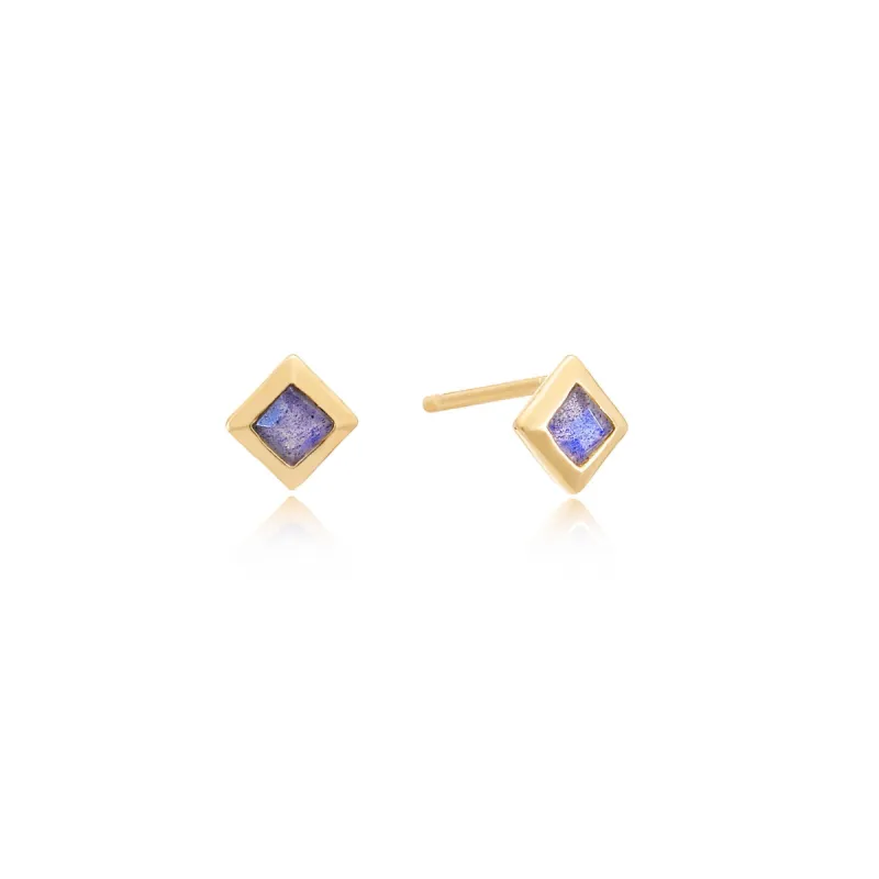 Gold Vermeil Square Cut Labradorite Stud sold by Azuni London