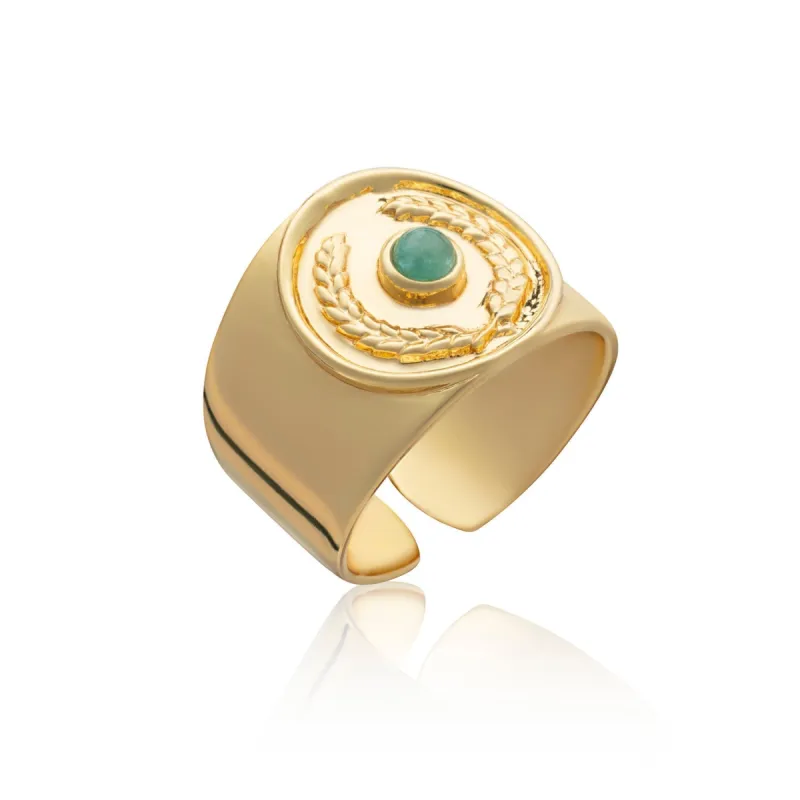 Kotinos Olive Wreath Coin Ring: Amazonite sold by Azuni London
