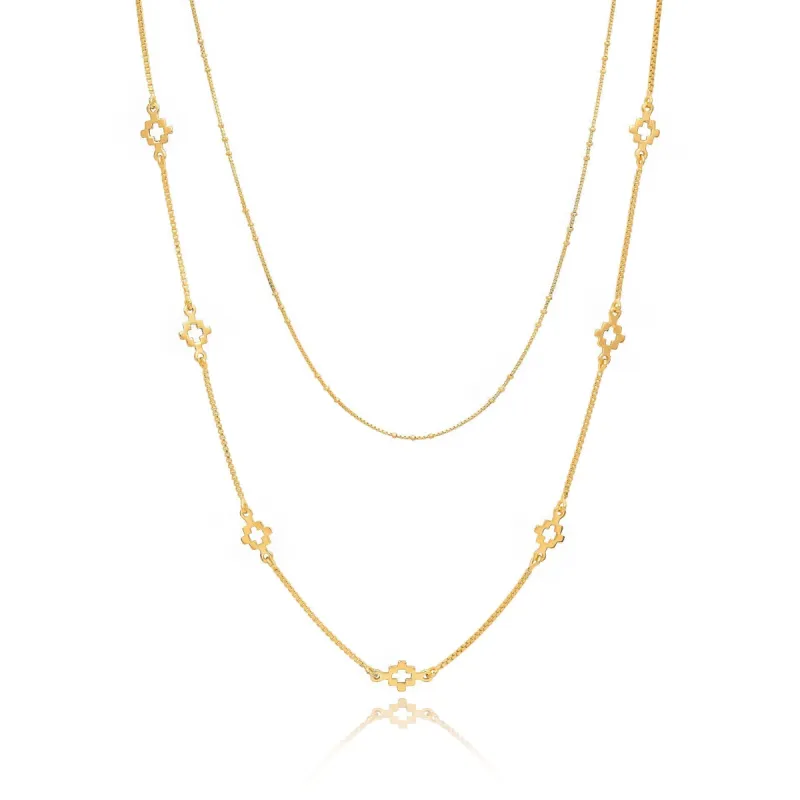 Short Satellite and Long Inca Cross Chain Set sold by Azuni London