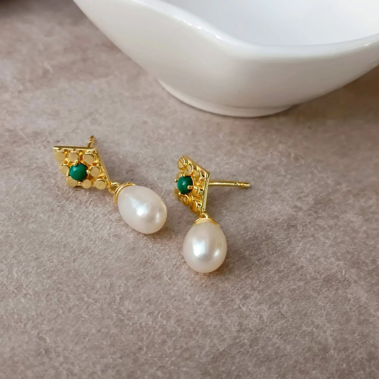 Drop Pearl and Malachite Earrings sold by Azuni London product image thumbnail 4