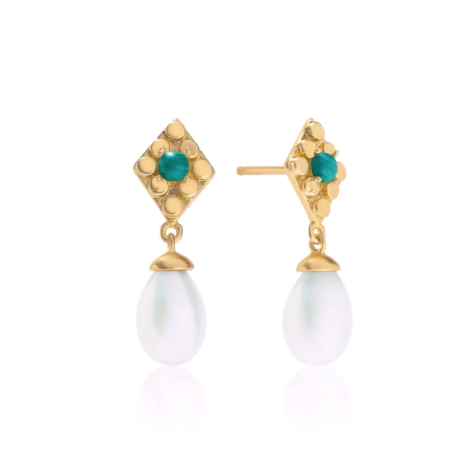 Drop Pearl and Malachite Earrings sold by Azuni London product image thumbnail 2
