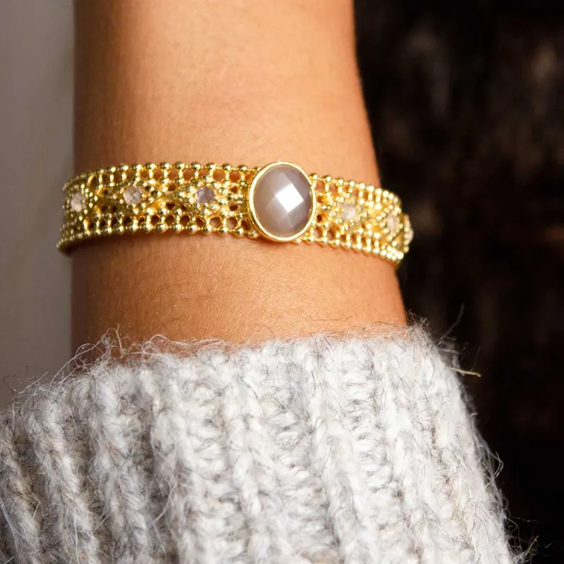 Etrusca Ornate Bangle with Set Grey Moonstone sold by Azuni London