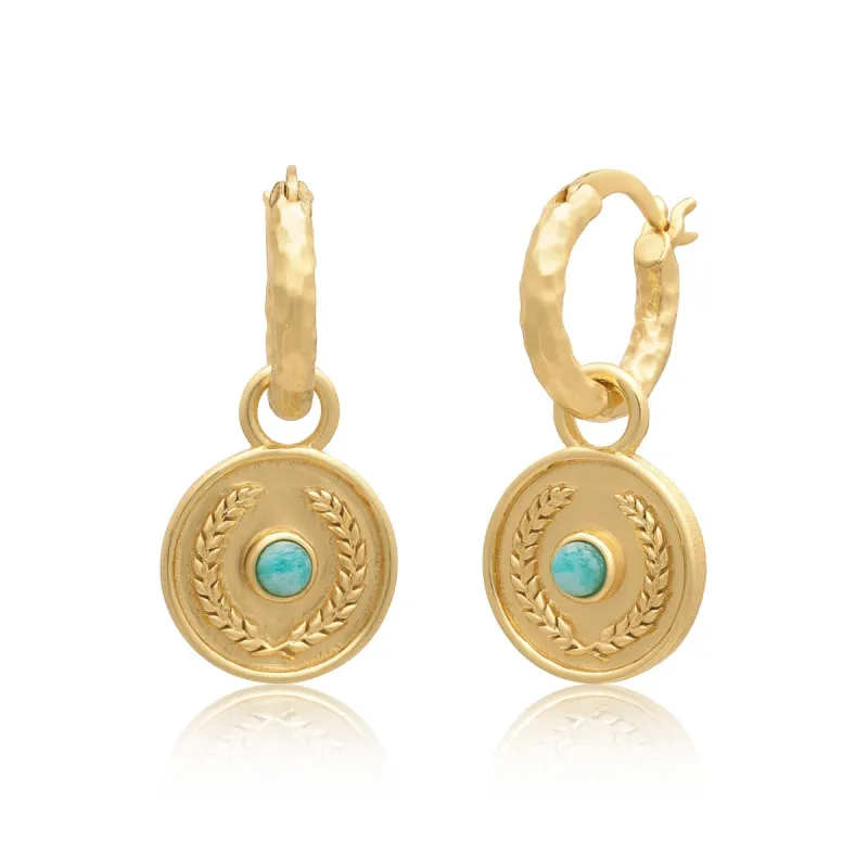Kotinos Olive Wreath Coin and Hoop Earrings: Amazonite sold by Azuni London