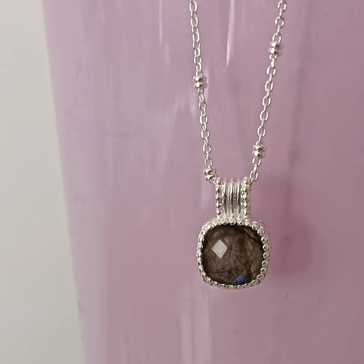 Tetra Square Gemstone Pendant: Silver Labradorite sold by Azuni London product image thumbnail 3