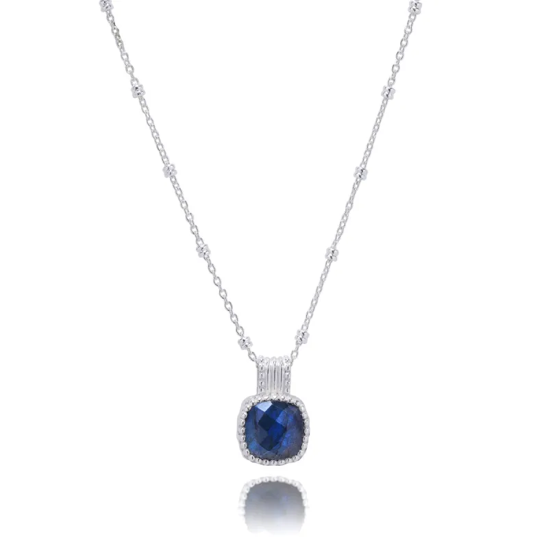 Tetra Square Gemstone Pendant: Silver Labradorite sold by Azuni London