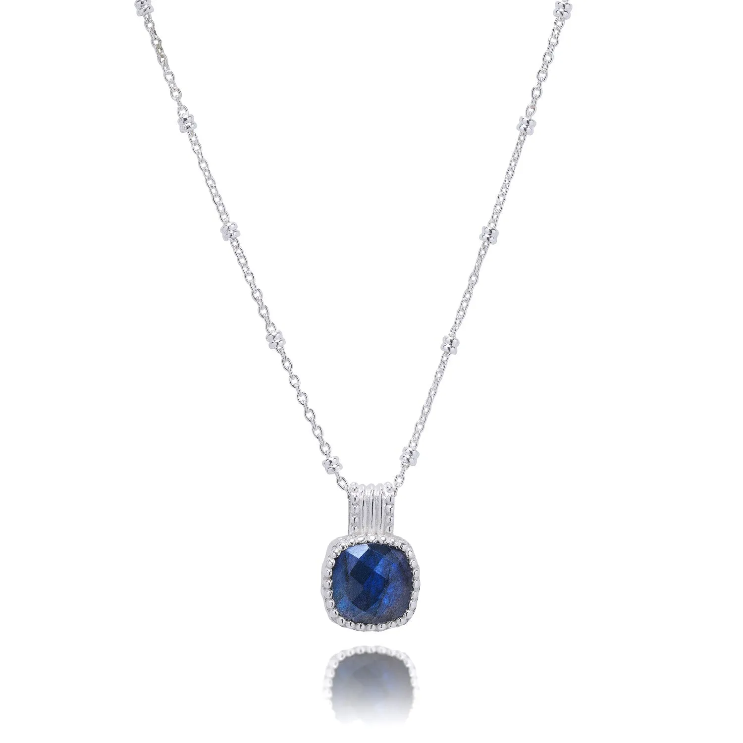 Tetra Square Gemstone Pendant: Silver Labradorite sold by Azuni London