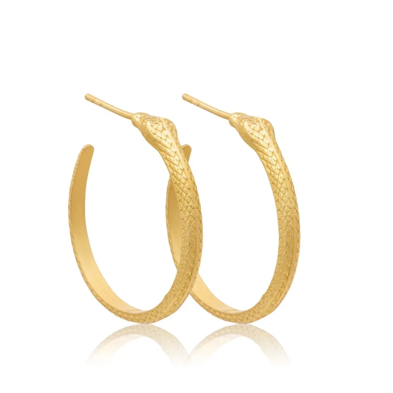 Medusa Gold Snake Hoop Earrings sold by Azuni London