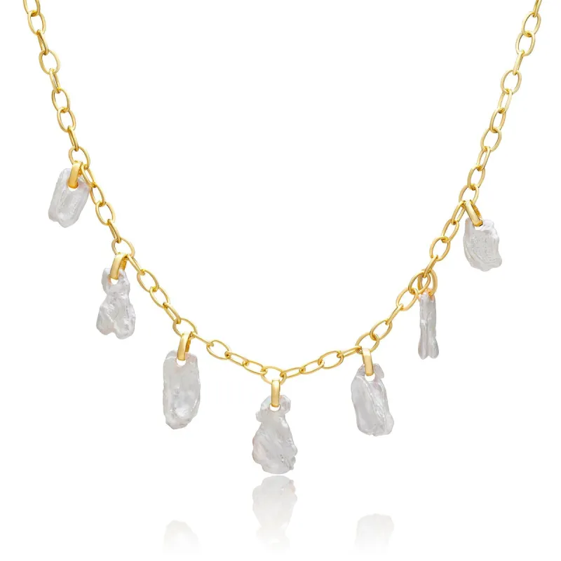 Gold Link Necklace With Keshi Pearls sold by Azuni London