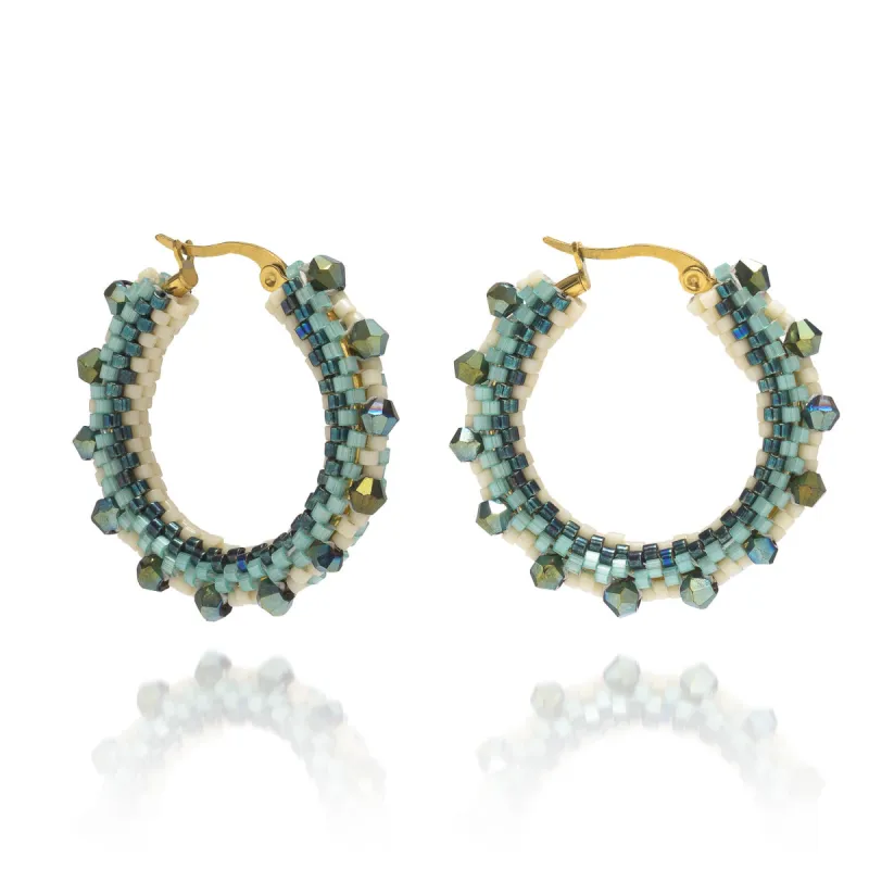 Enzi Crystal and Miyuki Bead Hoop Earrings sold by Azuni London