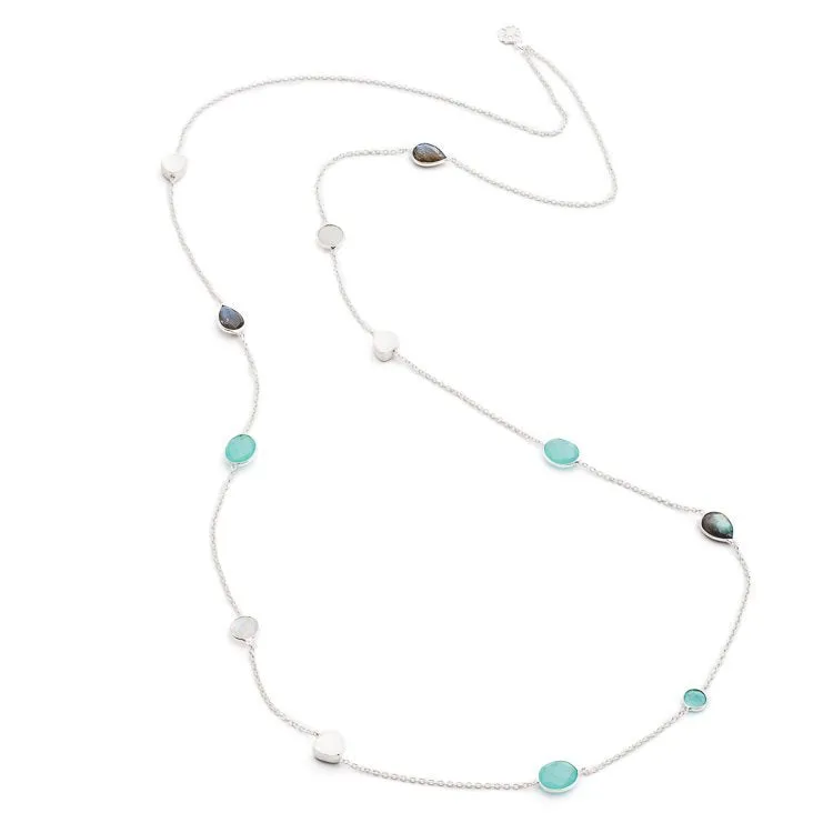 Penelope Necklace: Silver, Aqua, Moonstone, Labradorite sold by Azuni London