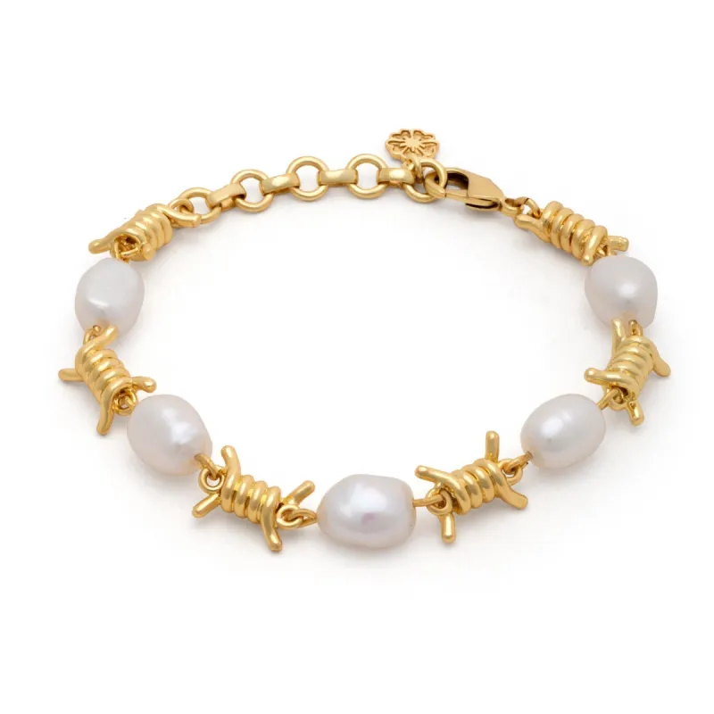 Tatiana Chunky Pearl And Barbed Wire Bracelet sold by Azuni London