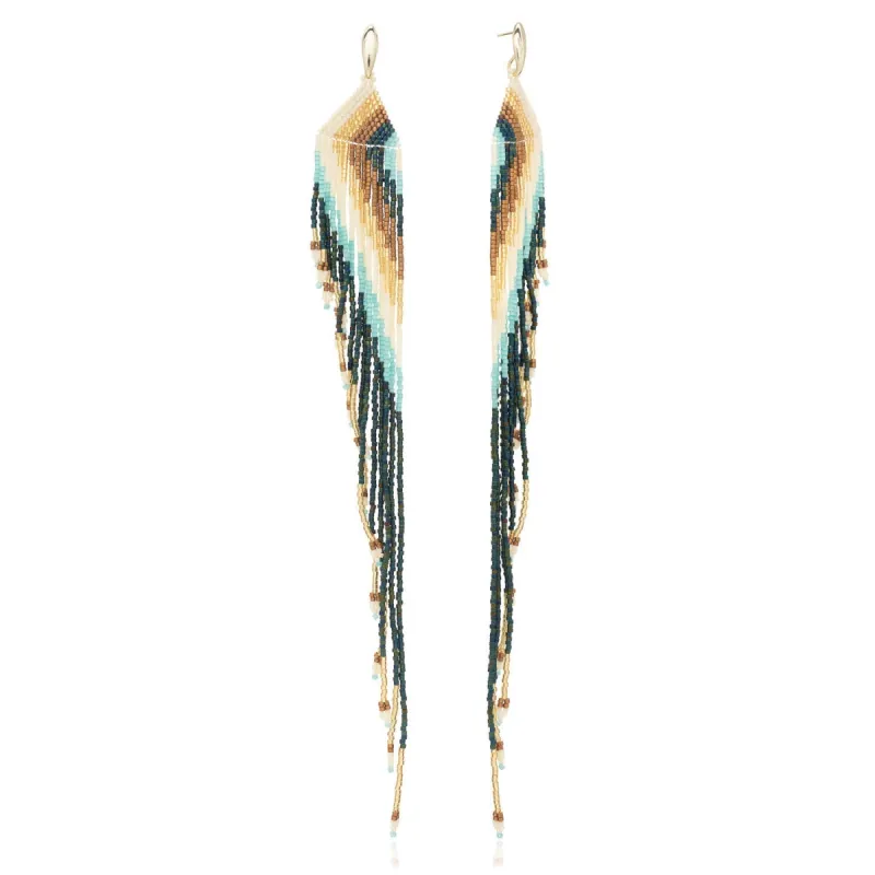 Quetzal Long Crystal Fringe Earrings sold by Azuni London