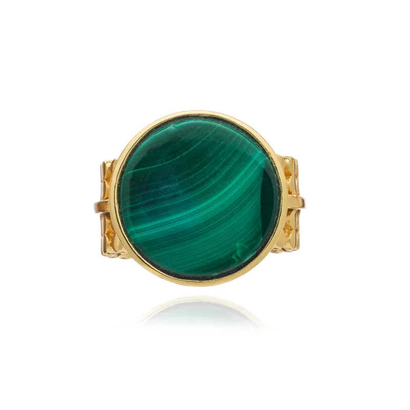 Malachite Stone Disc Cocktail Ring sold by Azuni London