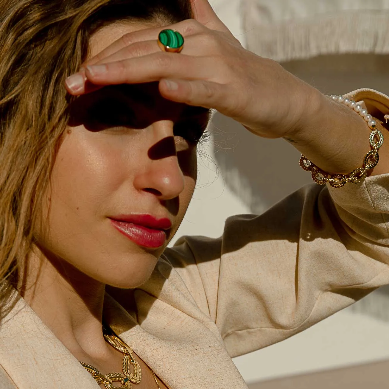 Malachite Stone Disc Cocktail Ring sold by Azuni London product image thumbnail 4