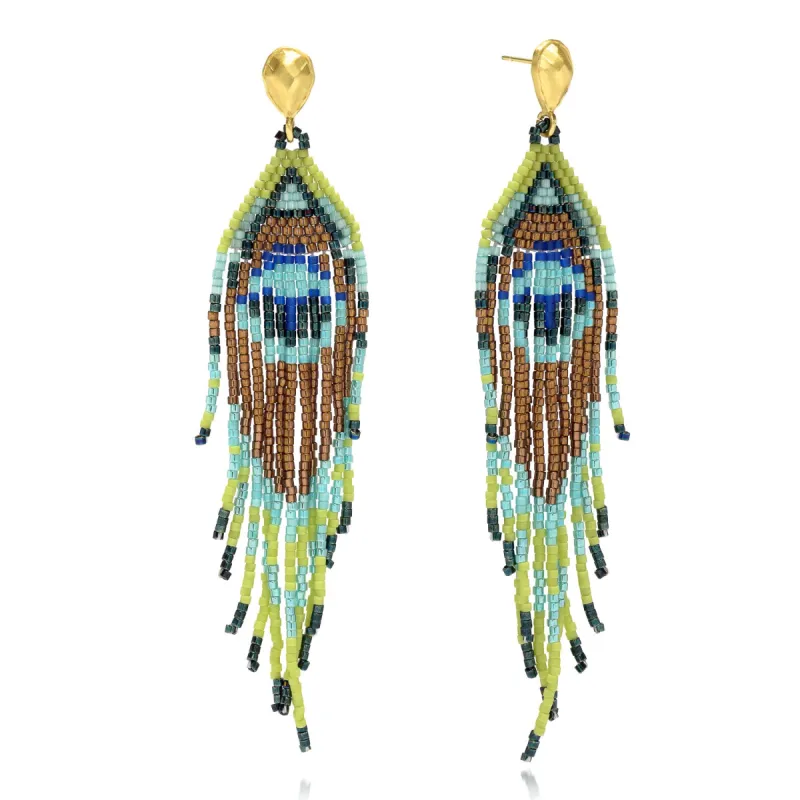 Peacock Fringe Earrings sold by Azuni London